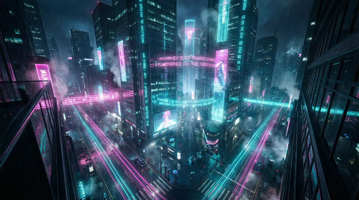 爱欲狂潮电影 竖屏短剧平台首页背景 - 赛博朋克都市夜景